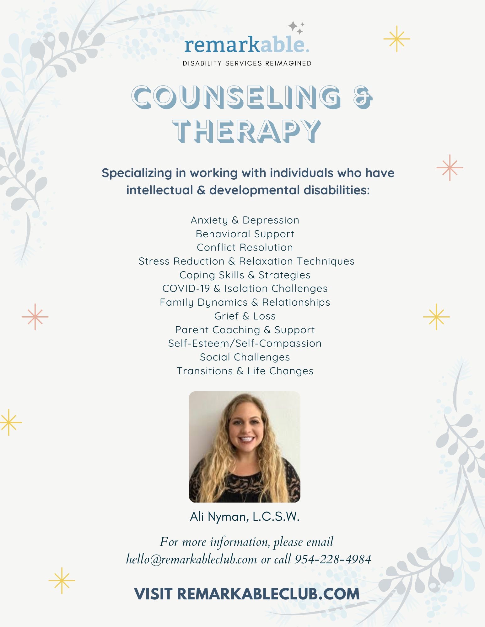 A flyer for Mental Health Services offering counseling and therapy.