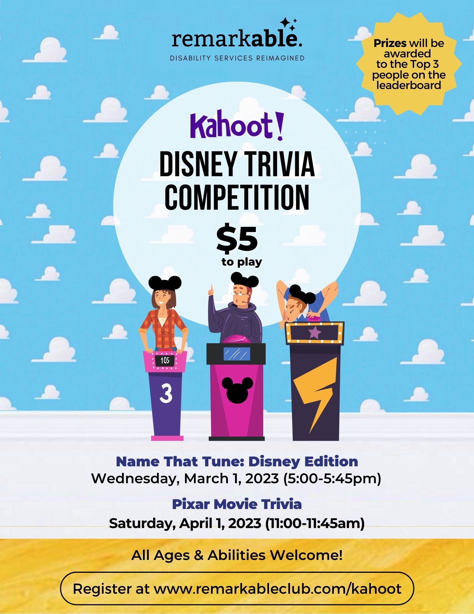 A flyer showcasing the exciting new Disney trivia competition.