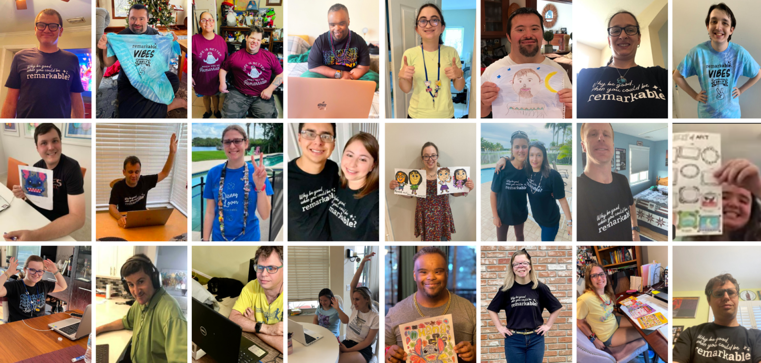 A collage of people holding up t - shirts.