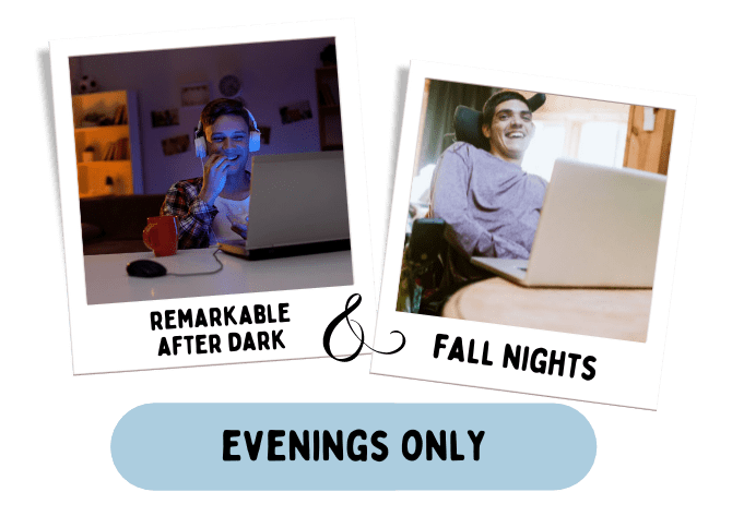 A picture of a Remarkable After Dark + Fall Nights (Evenings Only) laptop and a picture of a man with a laptop.